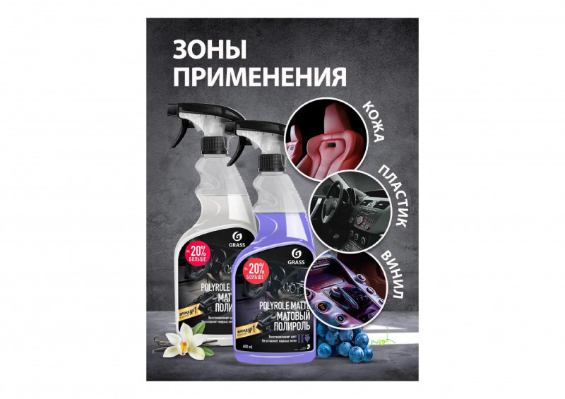 Средство для полировки пластика матовый блеск с ароматом винограда Polyrole Matte 600мл Grass