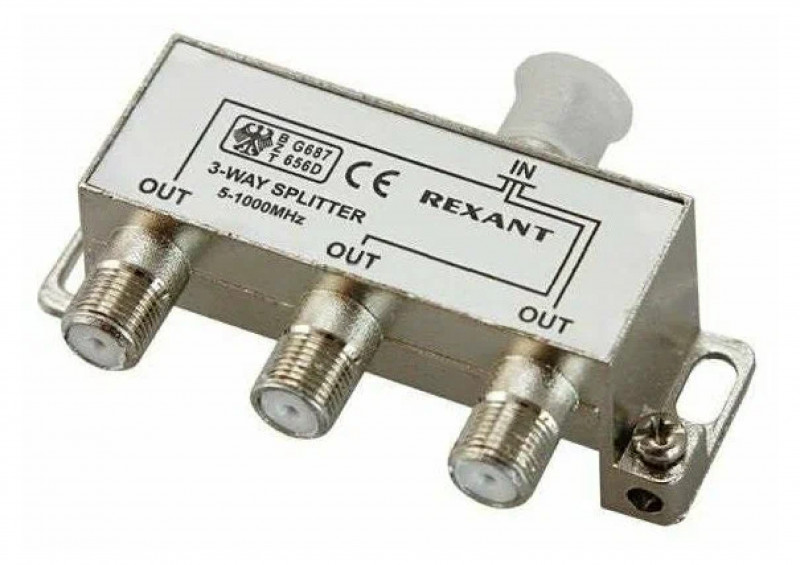 Разветвитель ТВ 3-выхода F-разъем 5-1000 МГц Rexant 05-6002