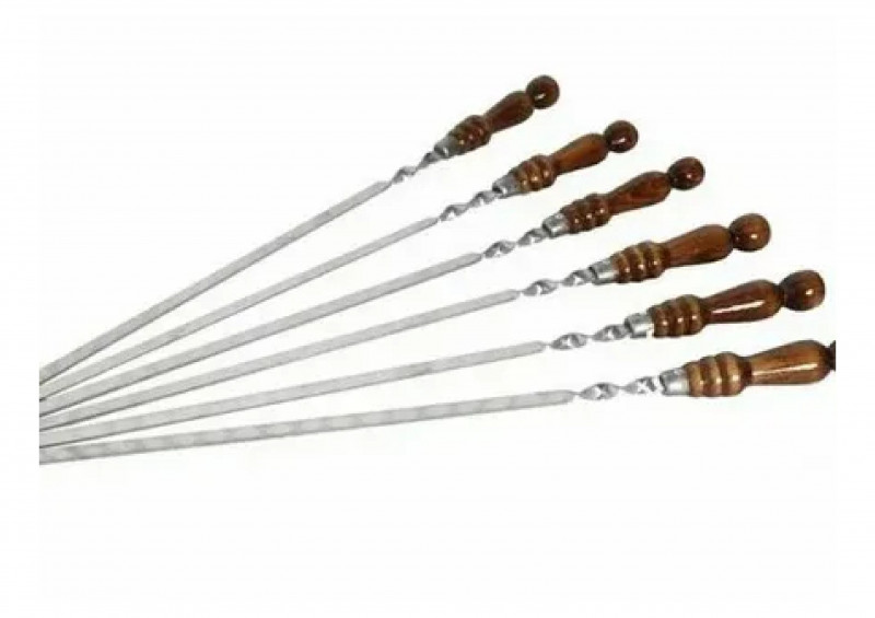 Шампур из нерж. стали 450х12х3 мм. с дер.ручка (заклепка) Узбекистан