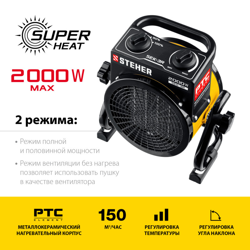 Пушка тепловая 2кВт электрическая STEHER