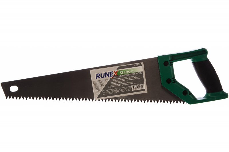 Ножовка по сырой древесине двукомпонентная рукоятка прямой крупный зуб 3,5 400мм RUNEX GREEN