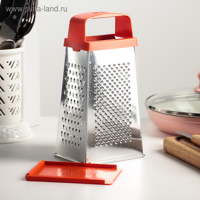 Терка 4 грани, с крышкой-дозатором и платиковой ручкой, 11х9х21см, цвет микс "Универсал"